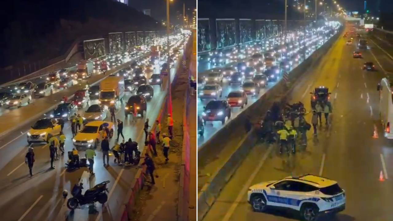 Olay anı kamerada… Kazaya müdahale eden trafik polisine motosiklet çarptı!